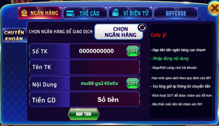 Trải nghiệm dịch vụ nạp rút tại Mu88Pro Club